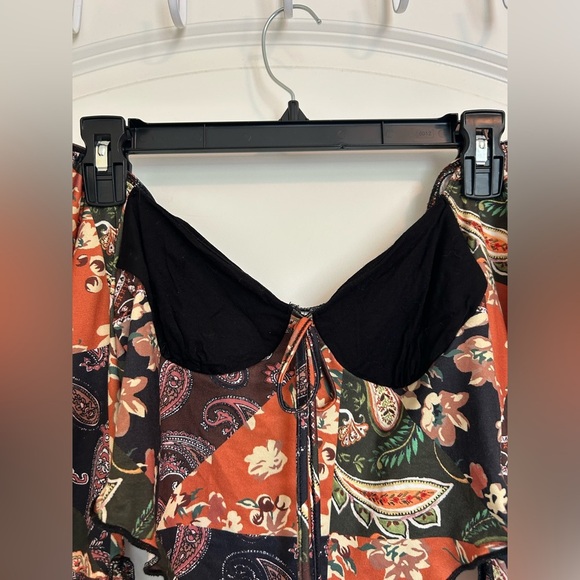 Boho bell sleeve crop Patchwork Off-Shoulder peasant  Top - Picture 3 of 4